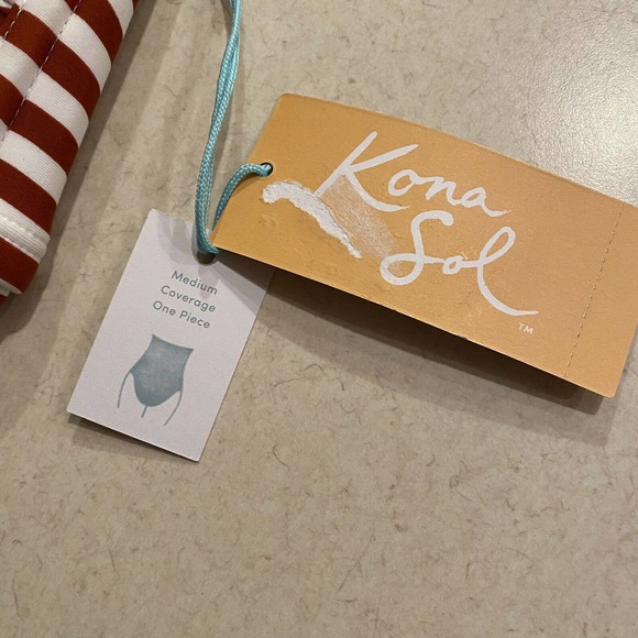 Swimsuit KONA SOL Red Stripe One Piece Strapless Swimsuit M 8-10 with Strap - Picture 4 of 11